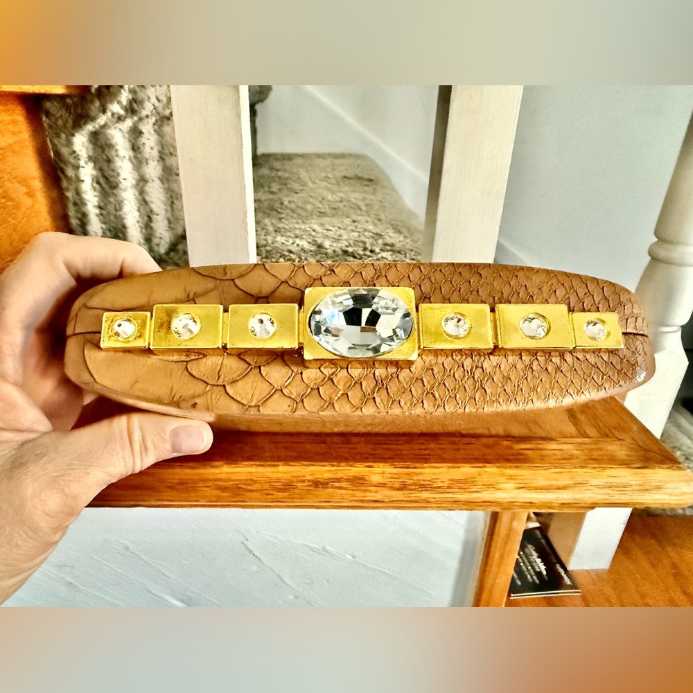 Kate laundry jewel/ snake mini Brown Clutch with Gold Accents